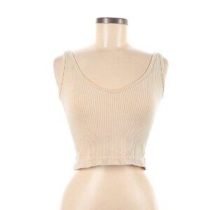 Aura Women's Ribbed Knit Tank Top Beige Small crop top summer beach gym